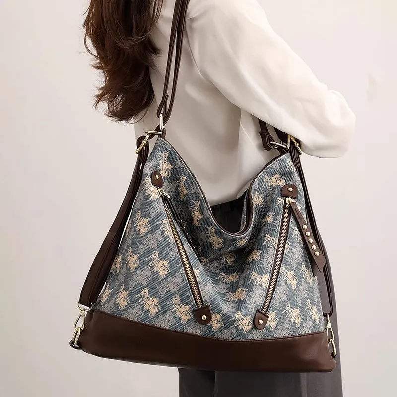 PESASRIE PVC Tote Bag, Shopping Bag, Shoulder Bag, Backpack Women's Blue-4