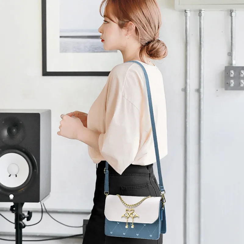 PESASRIE Comfortable Fabric Shoulder Bag Women's Blue-2
