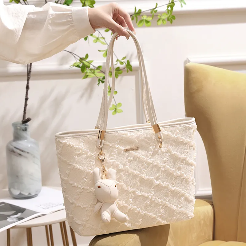 PESASRIE PU Tote Bag Shopping Bag Shoulder Bags Regular Women's Ecru/Black-8