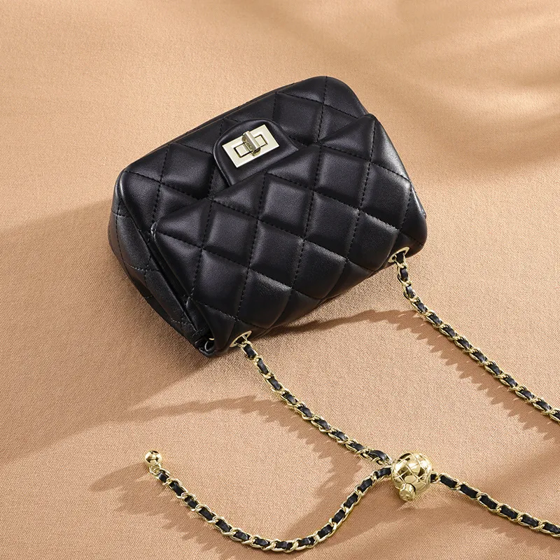 PESASRIE Cow Leather Shoulder Bag Crossbody Bag Women's Black/Ecru-3