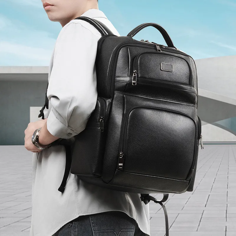 PESASRIE Cow Leather Backpack Men's Black-2
