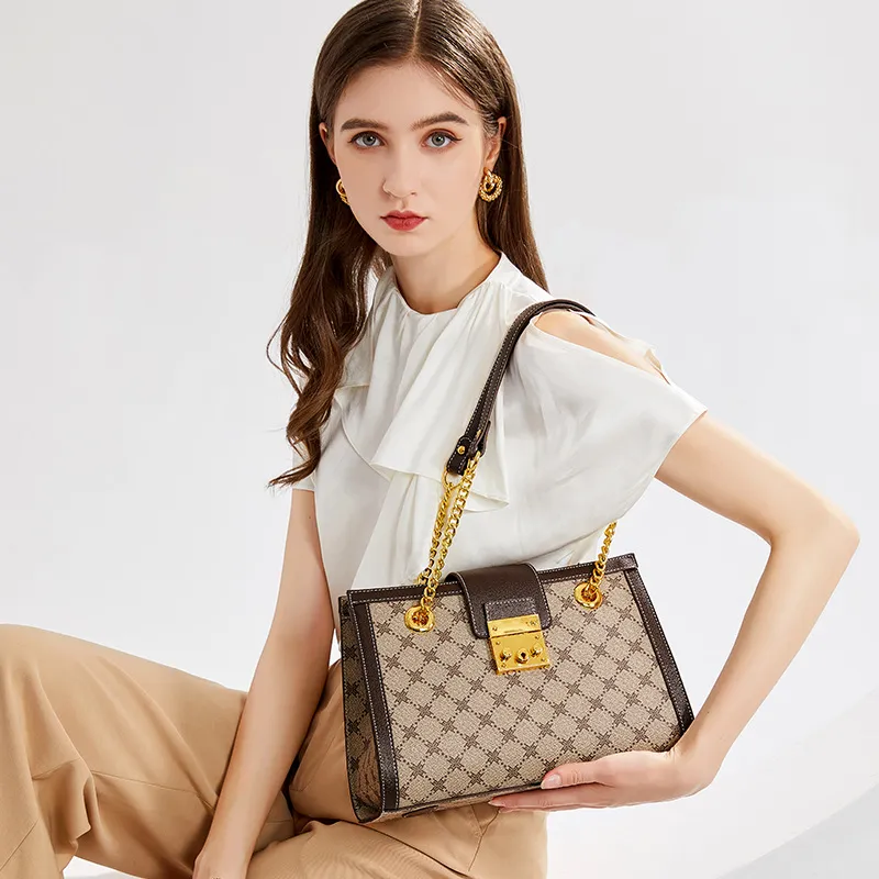 PESASRIE PVC Tote Crossbody Bag, Shoulder Bag Women's Coffee-3