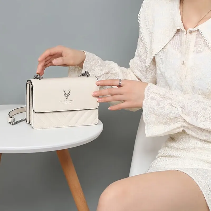 PESASRIE Cow Leather Shoulder Bag, Crossbody Bag Women's Ecru-2