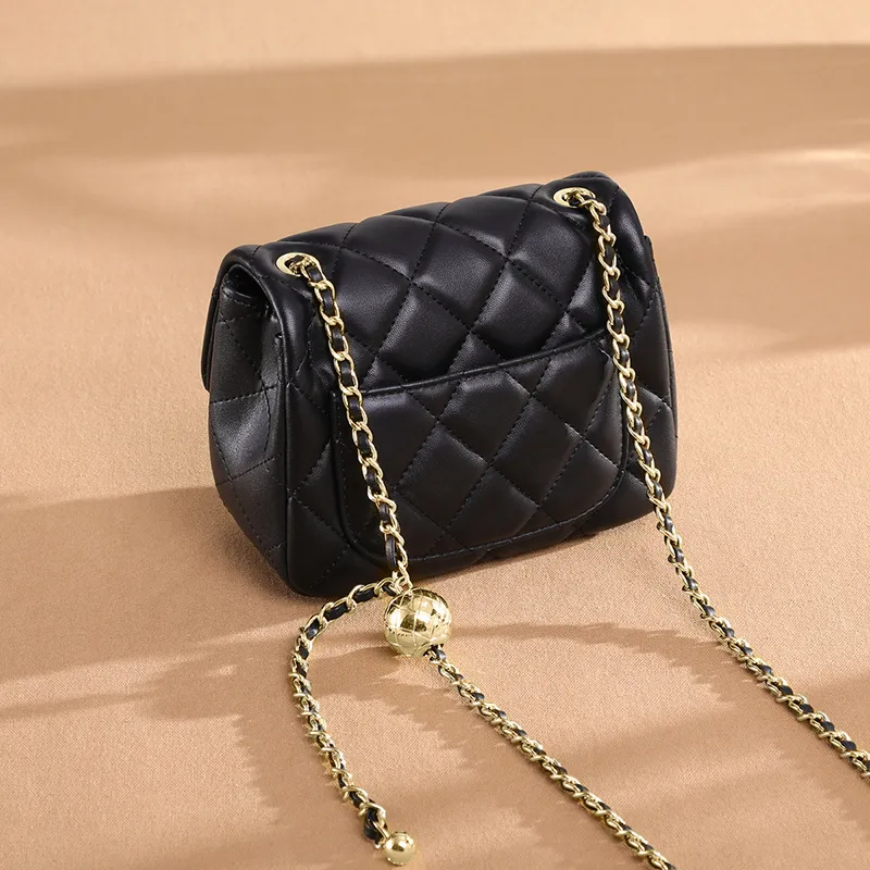 PESASRIE Cow Leather Shoulder Bag Crossbody Bag Women's Black/Ecru-4