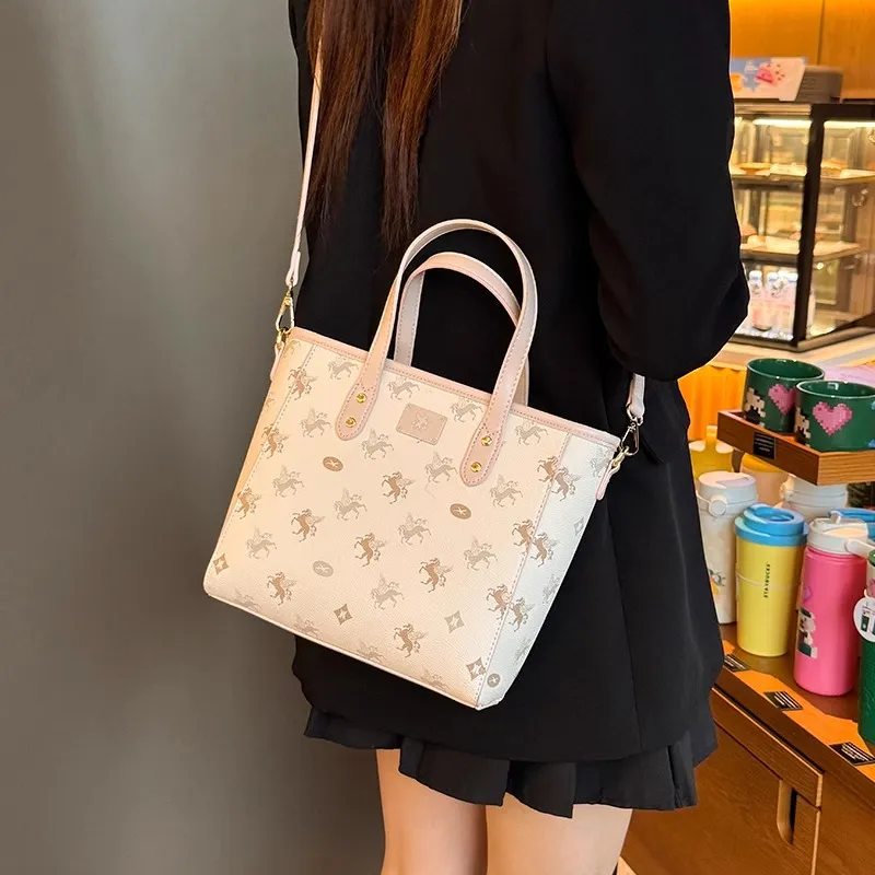 PESASRIE PU Tote Bag, Shopping Bag, Handbag Women's Peach Pink-1