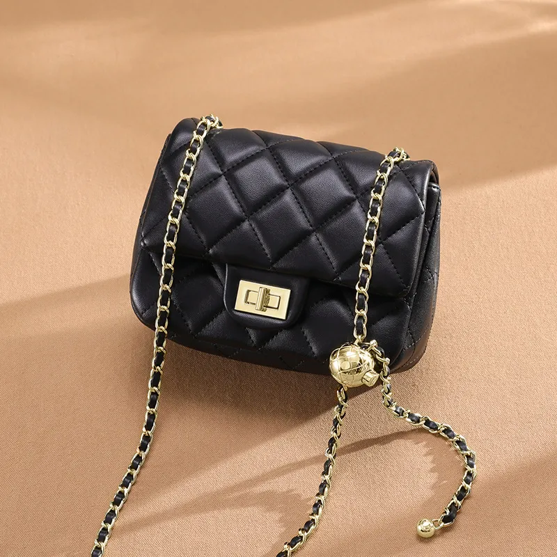 PESASRIE Cow Leather Shoulder Bag Crossbody Bag Women's Black/Ecru-2