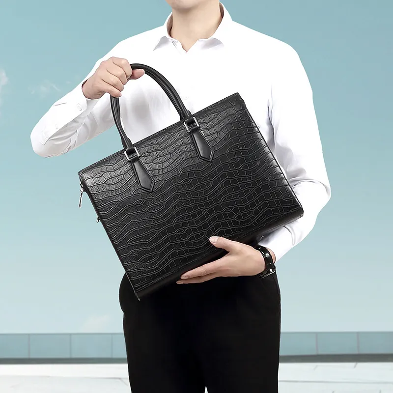 PESASRIE Top Grain Cow Leather Briefcase Men's Black-3