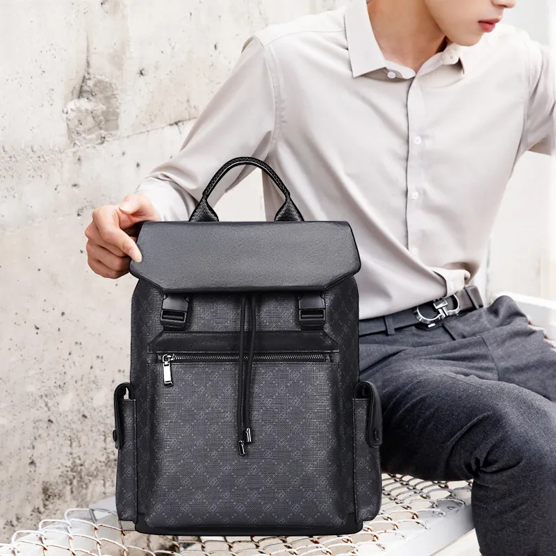 PESASRIE PVC Bonded Cow Leather Backpack Regular Men's Black-5