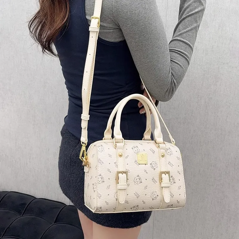 PESASRIE PU Boston Bag, Shoulder Bag, Crossbody Bag, Handbag Regular Women's Light Pink/Ecru-9
