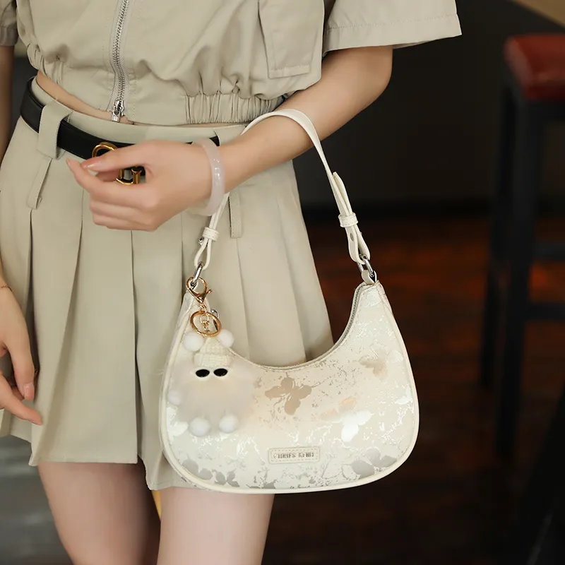 PESASRIE PU Shoulder Bag, Crossbody Bag Regular Women's Ecru-1