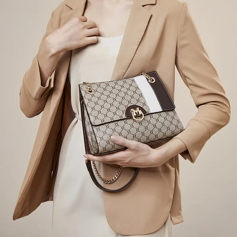 PESASRIE PVC One Shoulder Handbag Tote Women's Diamond Gray Coffee-2