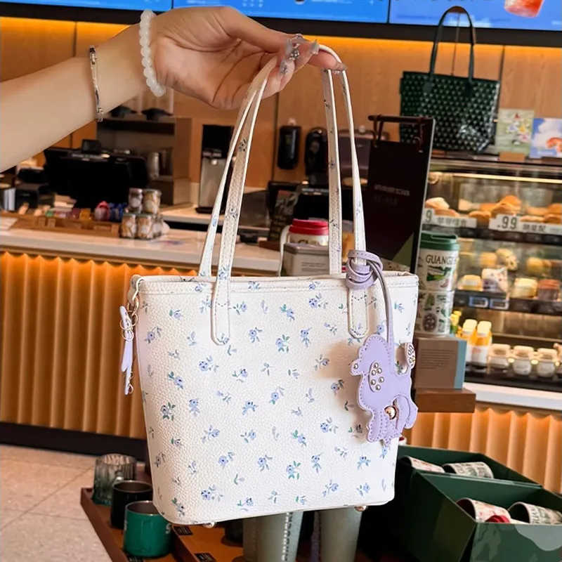 PESASRIE PU Tote Bag, Shopping Bag, Shoulder Bag Women's Ecru-3