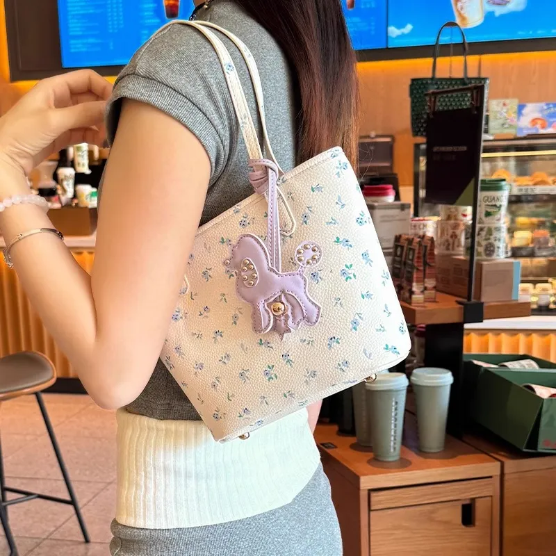 PESASRIE PU Tote Bag, Shopping Bag, Shoulder Bag Women's Ecru-1
