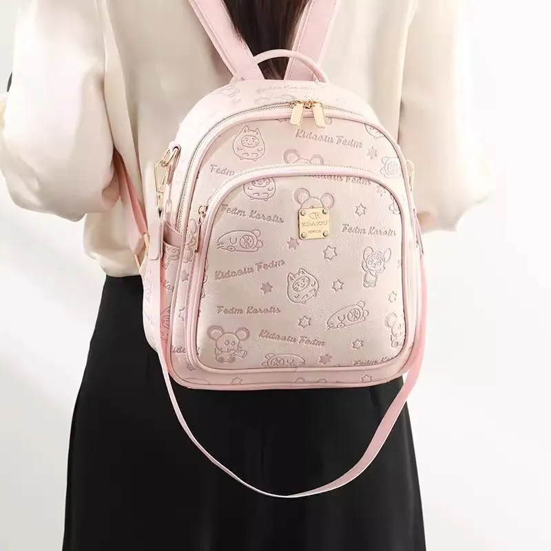 PESASRIE Microfiber Synthetic Leather Backpack Regular Women's Floral Pink-3