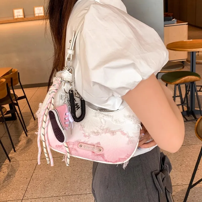 PESASRIE PU Underarm Shoulder Bag Women's White Pink Gradient-2