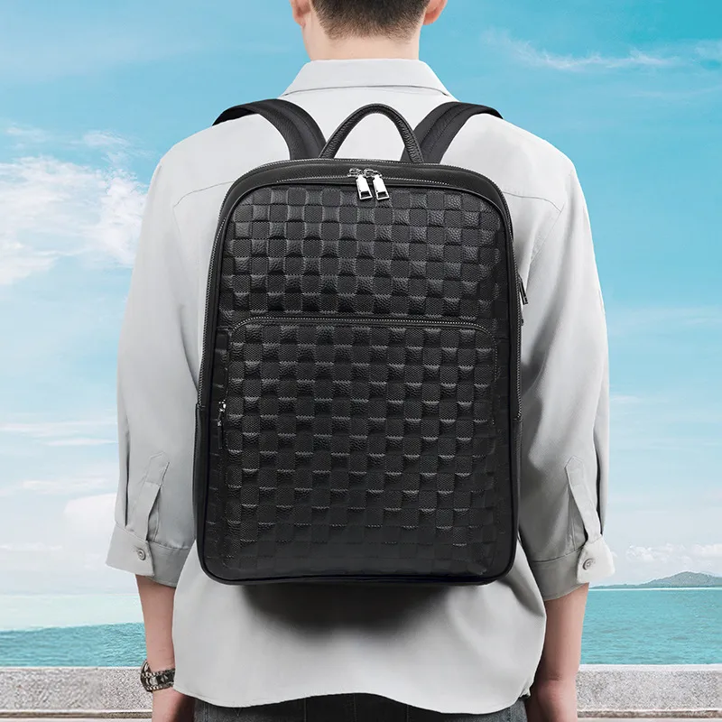 PESASRIE Top Grain Cow Leather Backpack Regular Men's Black-3