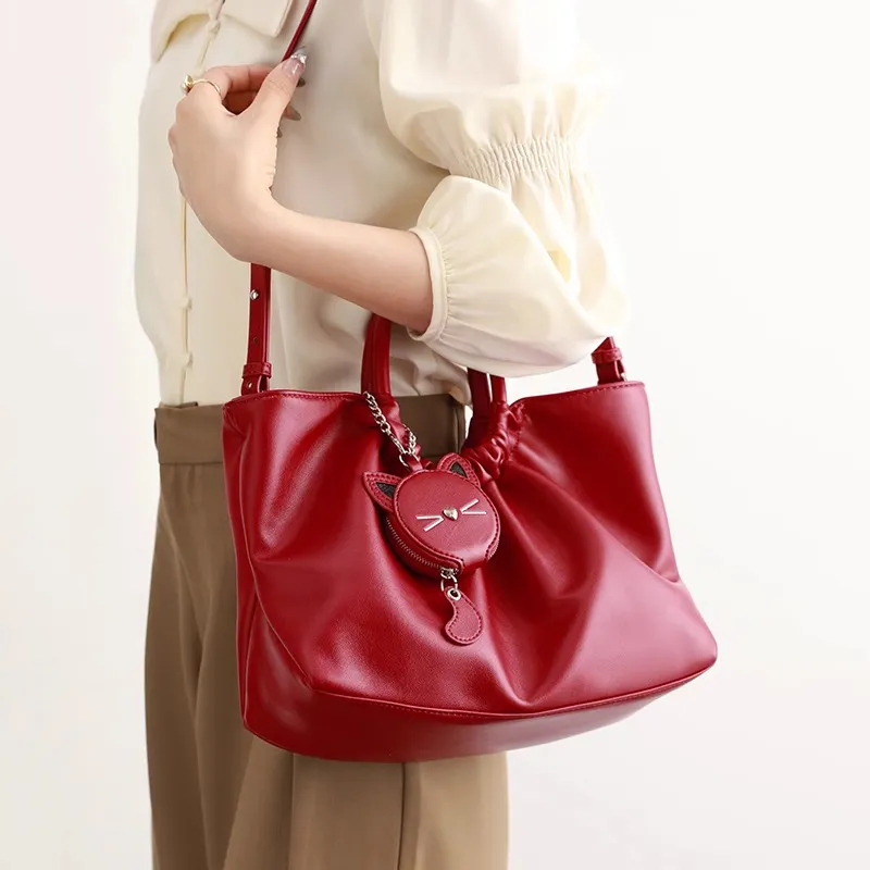 PESASRIE PU Handbag Women's Red-6
