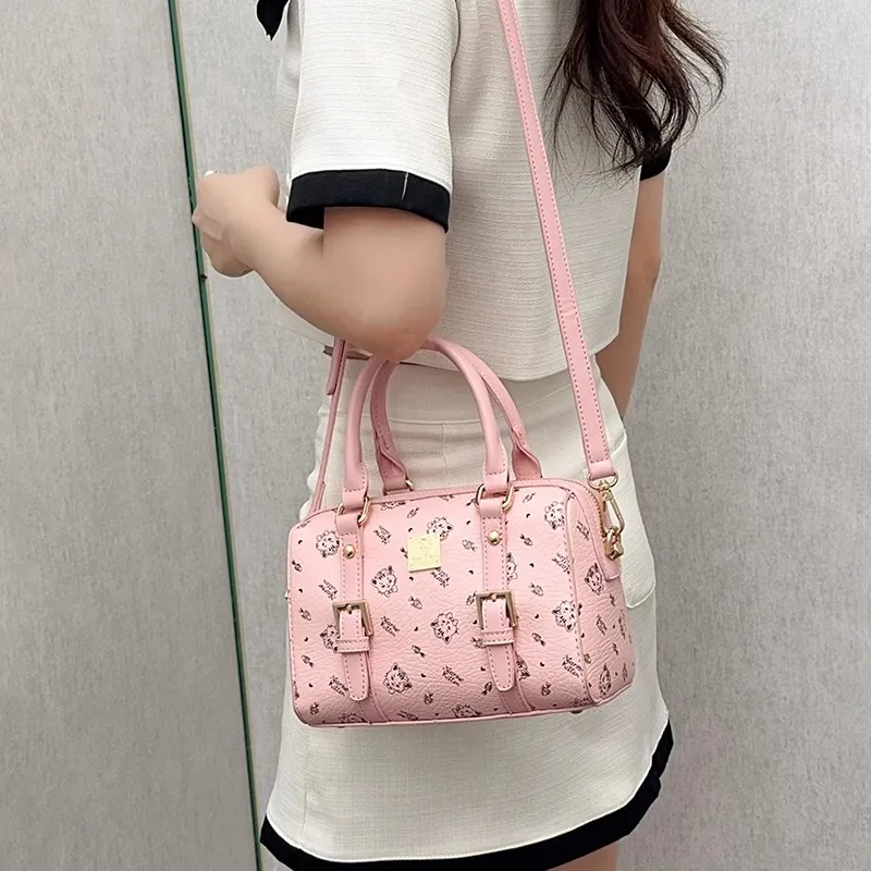 PESASRIE PU Boston Bag, Shoulder Bag, Crossbody Bag, Handbag Regular Women's Light Pink/Ecru-3