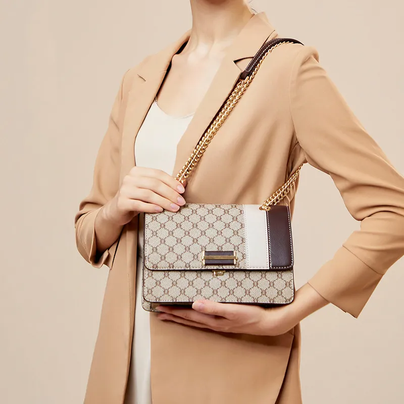 PESASRIE PVC Shoulder Bag, Crossbody Bag Women's Diamond Gray Coffee-5