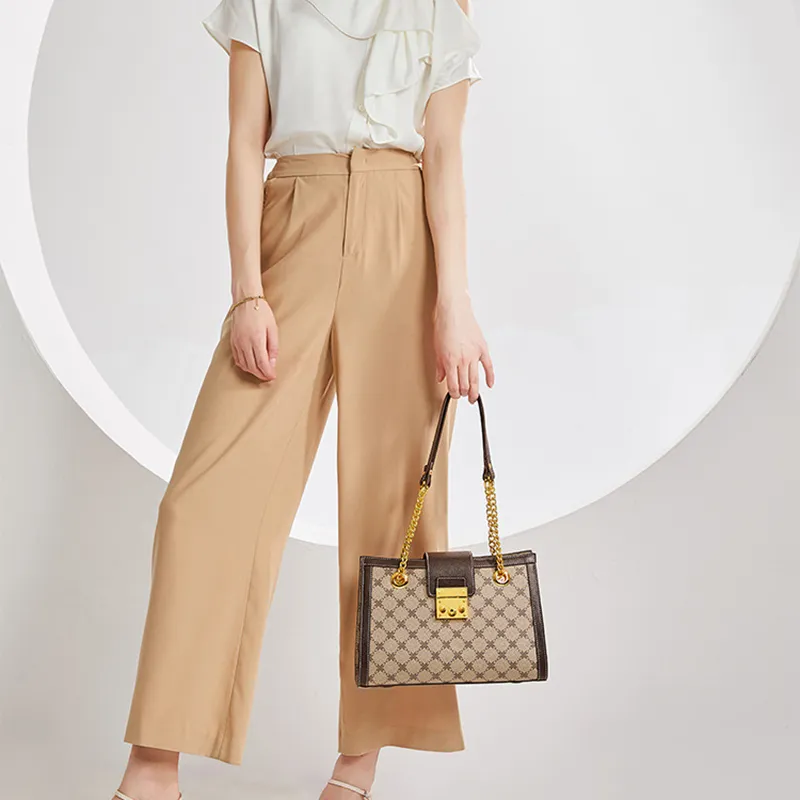 PESASRIE PVC Tote Crossbody Bag, Shoulder Bag Women's Coffee-6