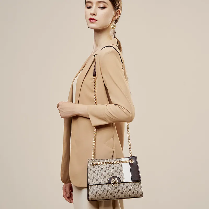 PESASRIE PVC One Shoulder Handbag Tote Women's Diamond Gray Coffee-4