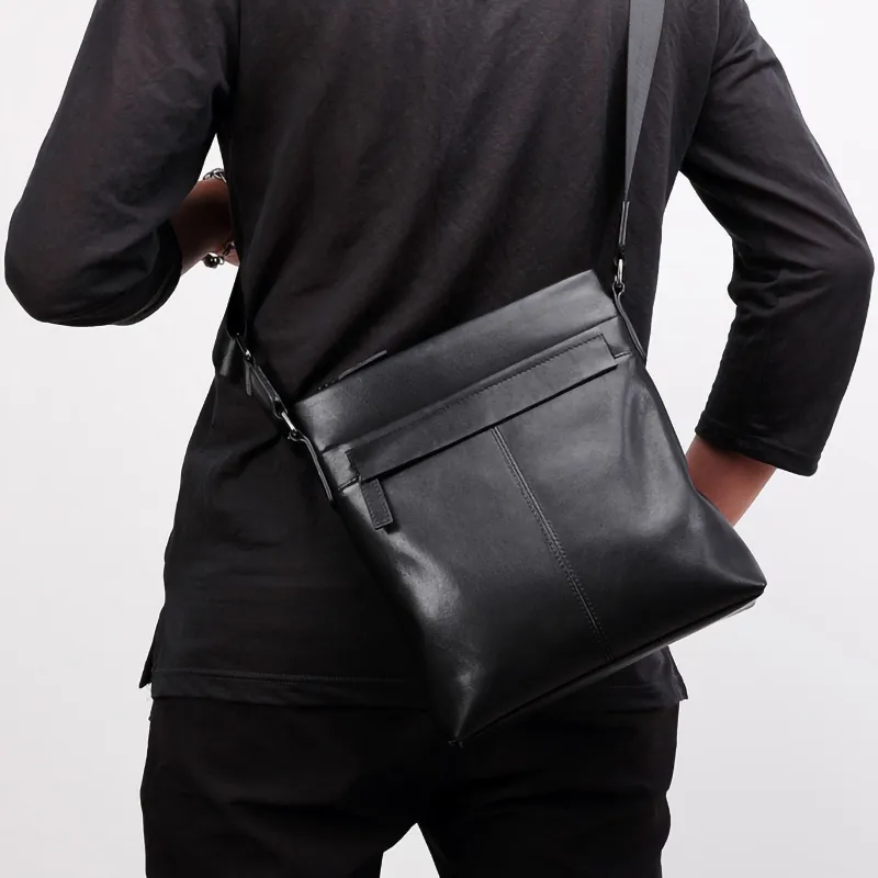 ROSEROOEN Cow Leather Shoulder Bag Men's Black-7