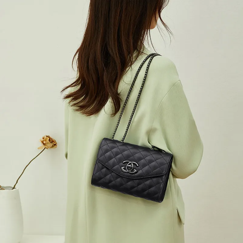 PESASRIE Cow Leather Shoulder Bag, Crossbody Bag Women's Black-5