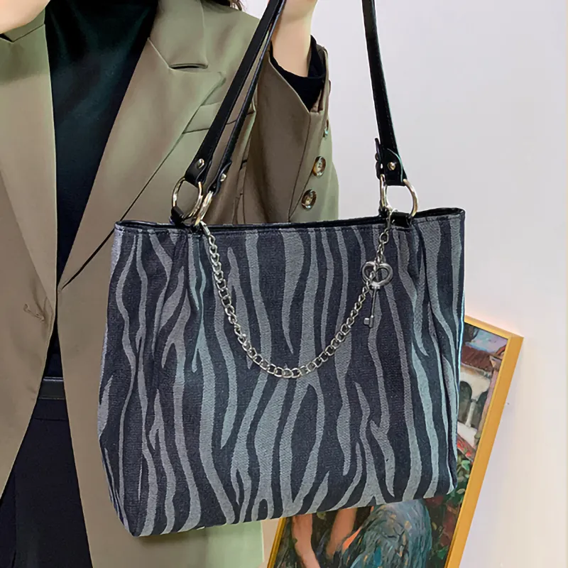 PESASRIE PU Tote Bag Shopping Bag Handbag Shoulder Bag Large Size Women's Blue-5
