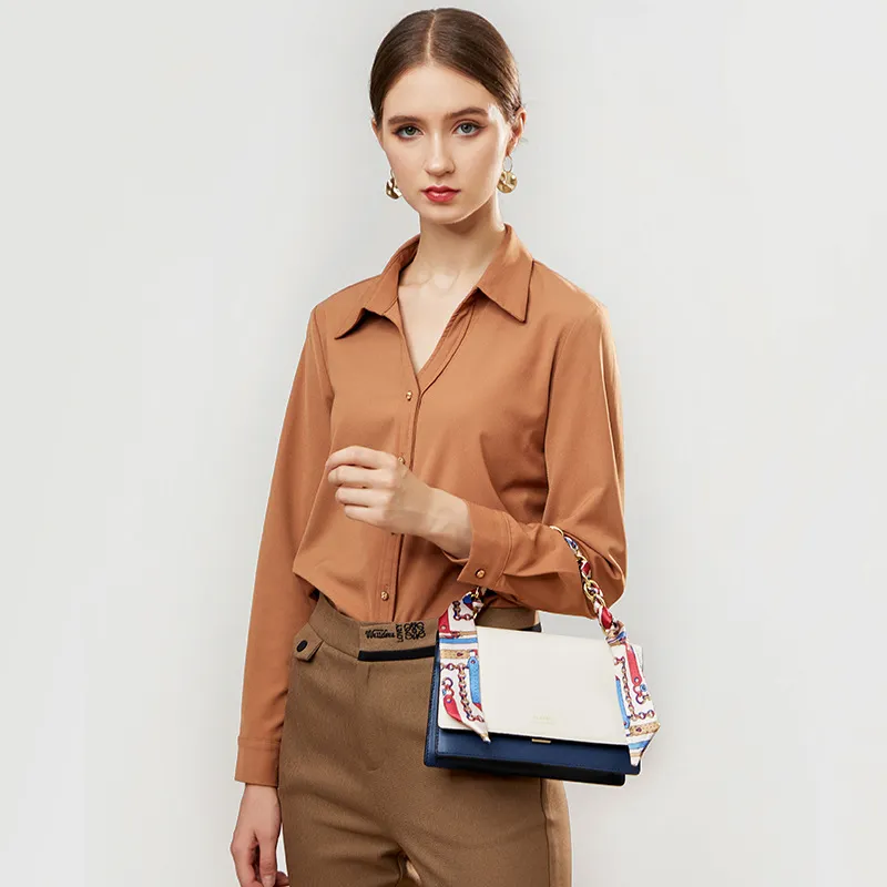 PESASRIE Top Grain Cow Leather Small Square Bag, Crossbody, One Shoulder Handbag Women's Beige White & Blue-4
