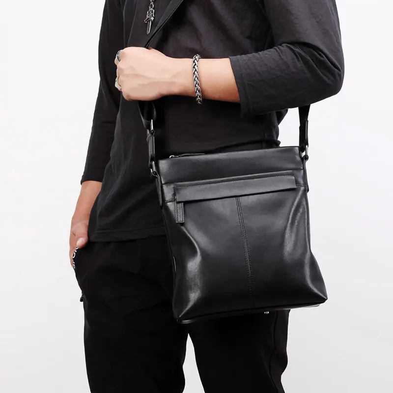 ROSEROOEN Cow Leather Shoulder Bag Men's Black-6