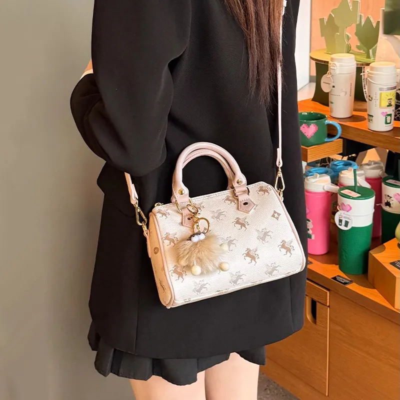 PESASRIE PU One Shoulder Handbag Women's Peach Pink-5