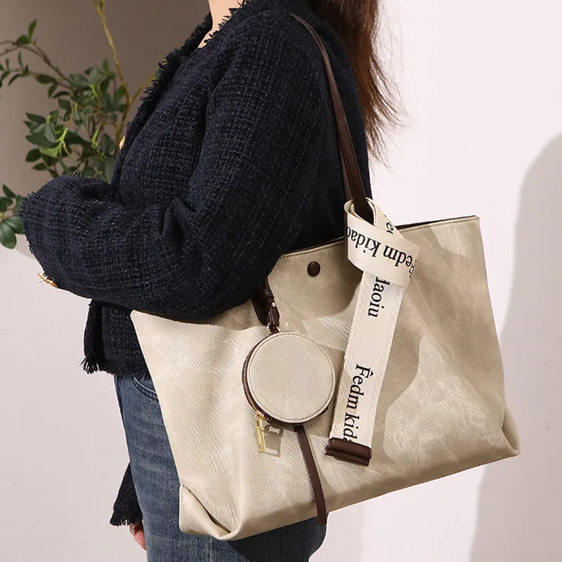 PESASRIE Microfiber Synthetic Leather Tote Bag Shopping Bag Shoulder Bags Regular Women's Green/Ecru-8