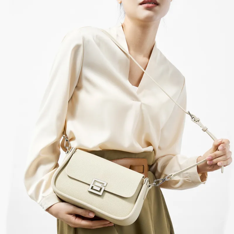 PESASRIE Top Grain Cow Leather Shoulder Bag Women's Multicolor-6