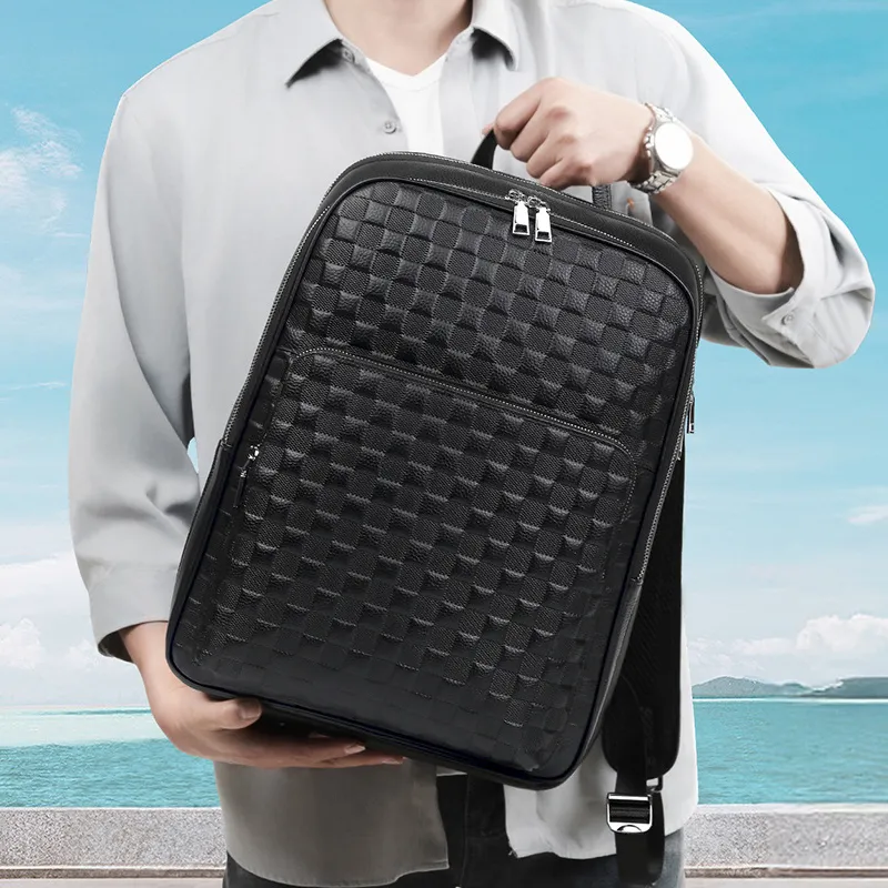PESASRIE Top Grain Cow Leather Backpack Regular Men's Black-1