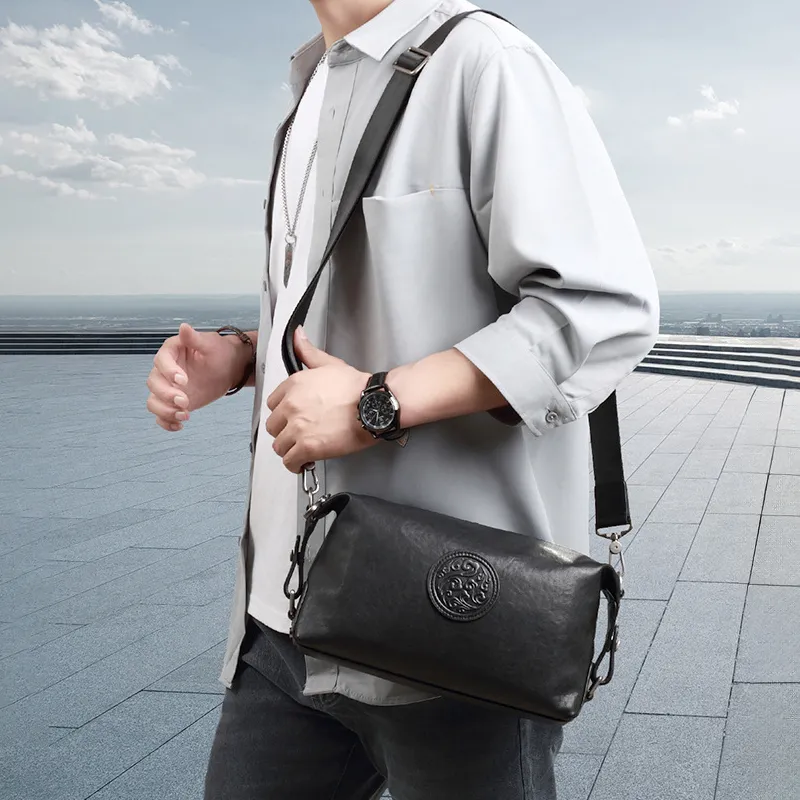 PESASRIE Top Grain Cow Leather Crossbody Bag, Shoulder Bag Women's Black/Coffee-3