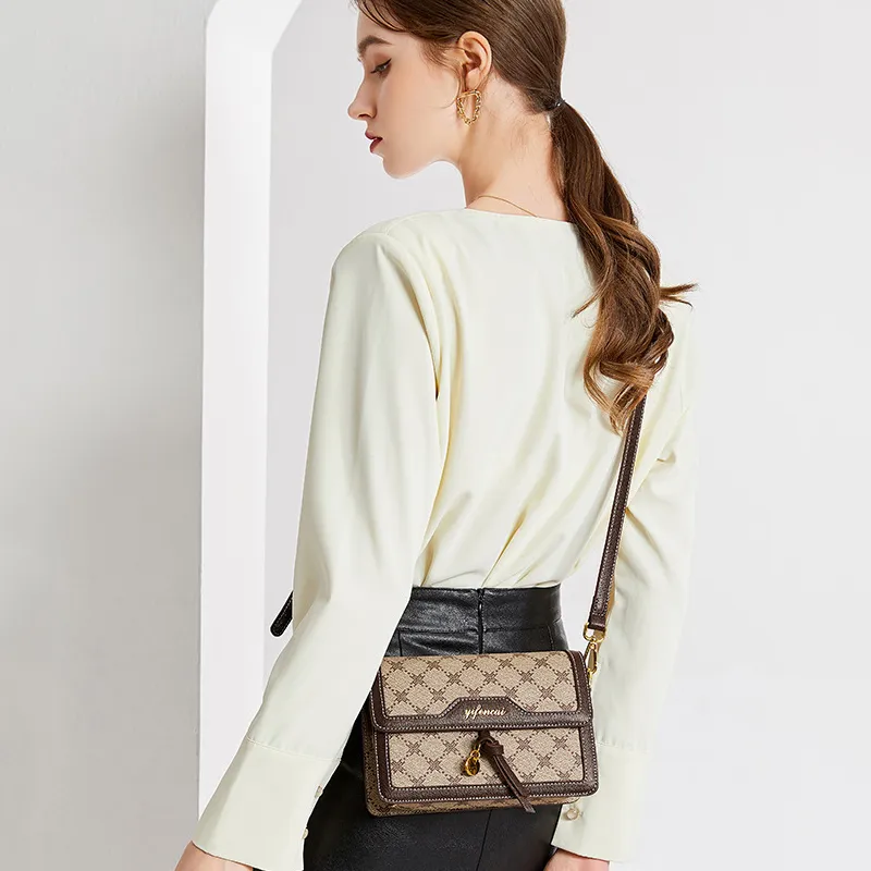 PESASRIE PVC Shoulder Bag, Crossbody Bag Women's Coffee-6