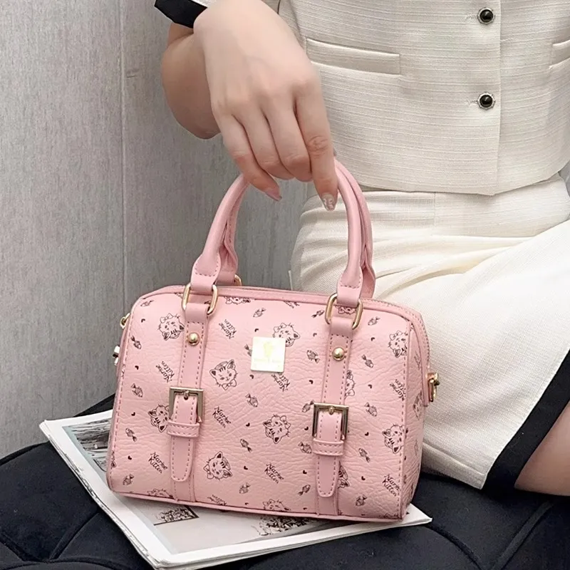 PESASRIE PU Boston Bag, Shoulder Bag, Crossbody Bag, Handbag Regular Women's Light Pink/Ecru-2