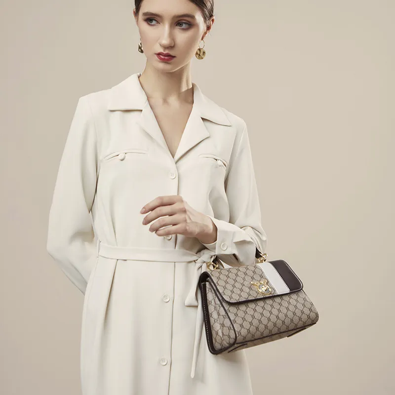 PESASRIE PVC Shoulder Bag, Crossbody Bag, Handbag Women's Diamond Gray Coffee-3