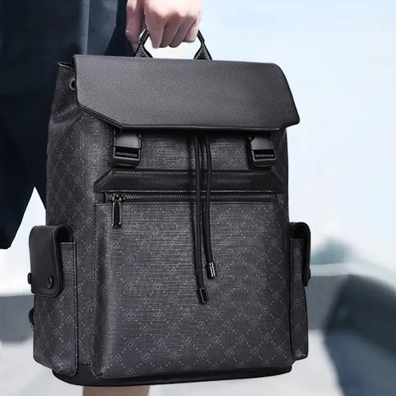PESASRIE PVC Bonded Cow Leather Backpack Regular Men's Black-4