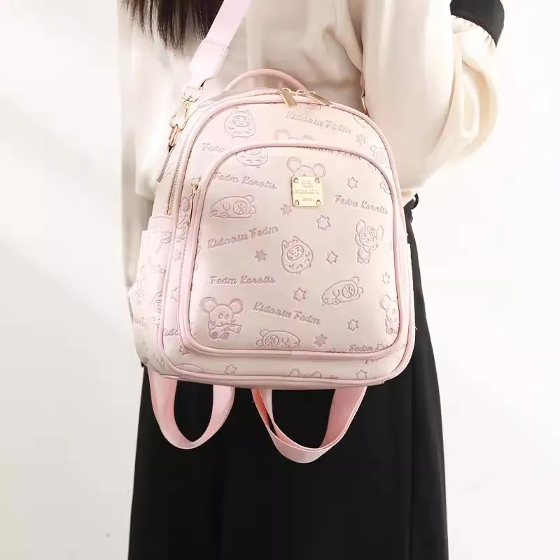 PESASRIE Microfiber Synthetic Leather Backpack Regular Women's Floral Pink-4