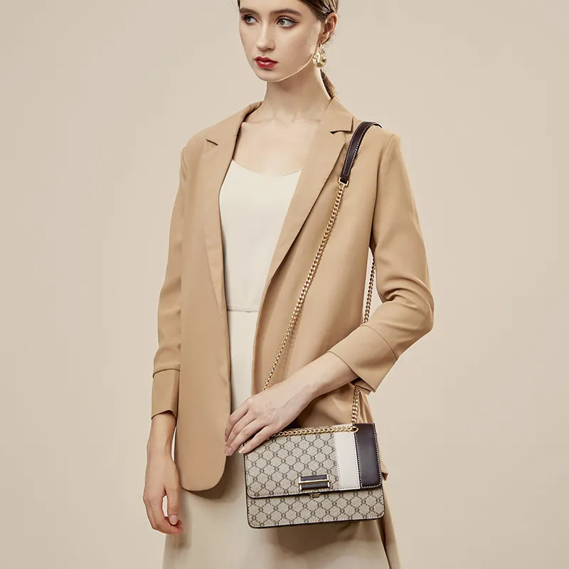 PESASRIE PVC Shoulder Bag, Crossbody Bag Women's Diamond Gray Coffee-2
