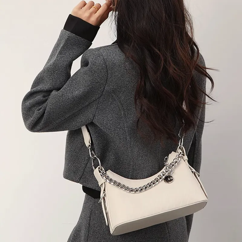 PESASRIE PU Crossbody Bag Handbag Shoulder Bag Regular Women's Black/Ecru/Light Pink-4