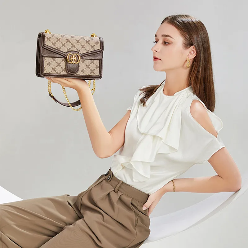 PESASRIE PVC Shoulder Bag, Crossbody Bag Women's Coffee-4