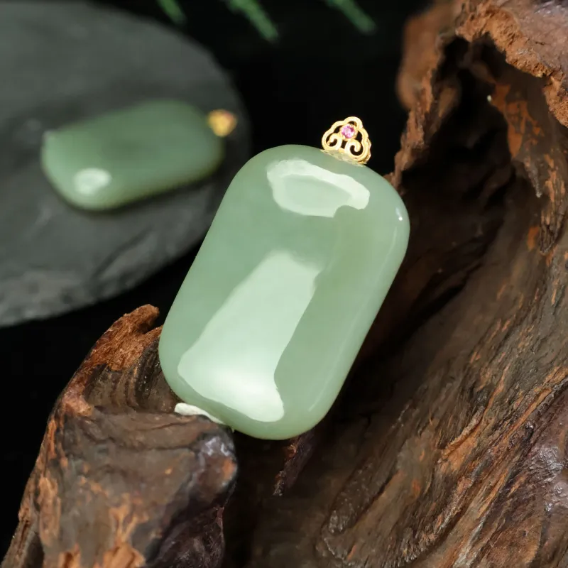 Qingjing Pendants Green Jade Unisex-5