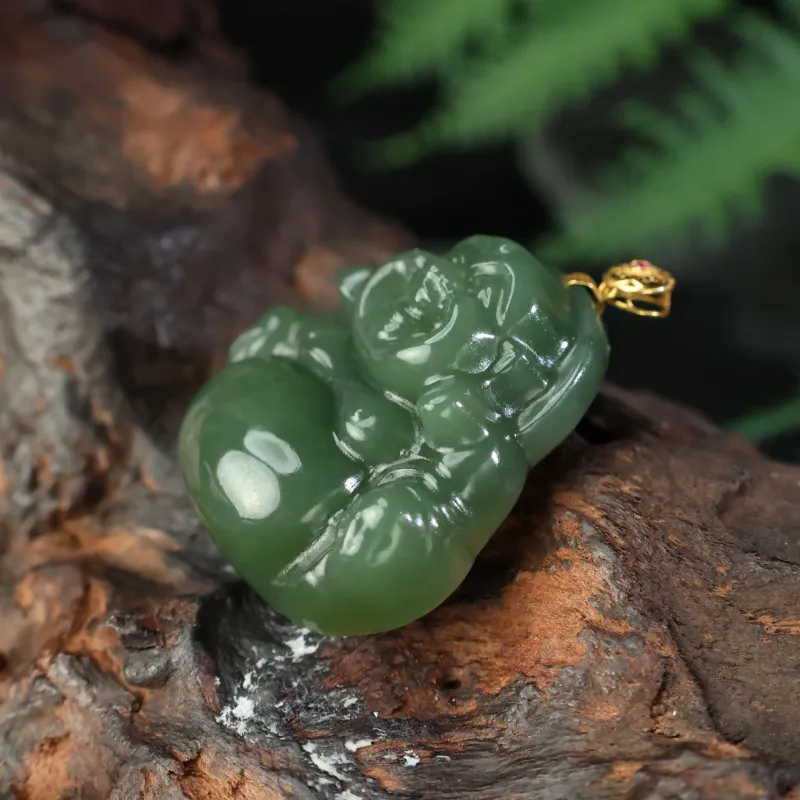 Qingjing Pendants Green Jade Unisex-7