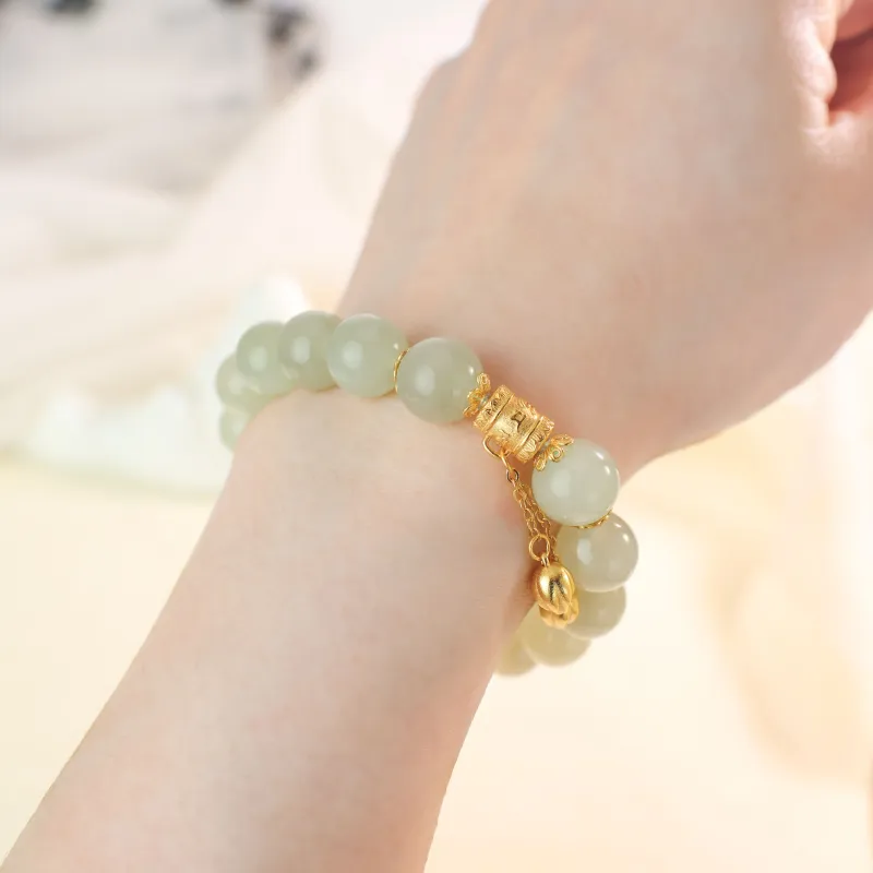 Qingjing Bracelets Pale Greenish White Jade Unisex-6