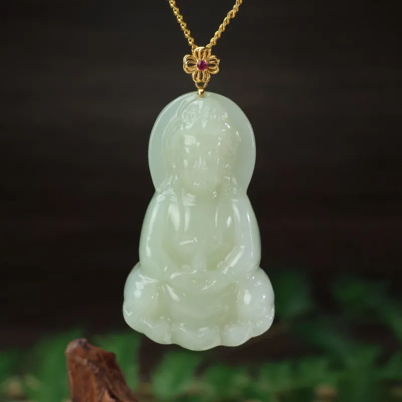 Qingjing Hetian Jade Pendants Pale Greenish White Jade Unisex-6