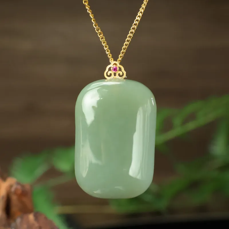 Qingjing Pendants Green Jade Unisex-1