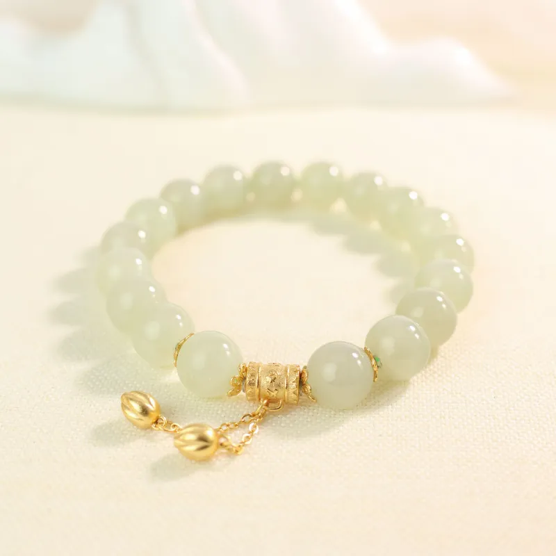Qingjing Bracelets Pale Greenish White Jade Unisex-5
