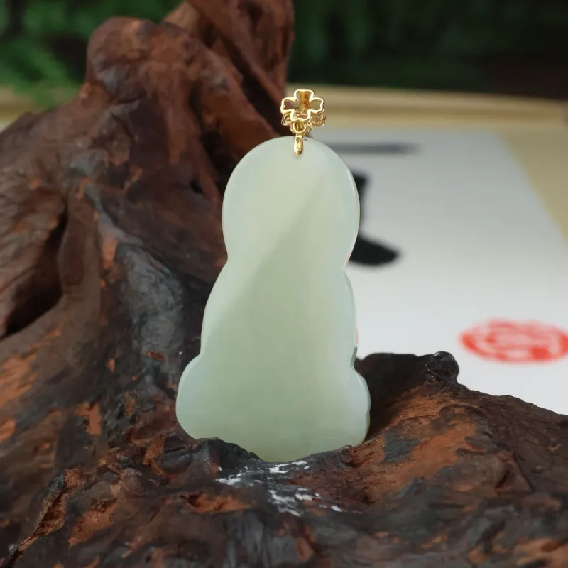 Qingjing Hetian Jade Pendants Pale Greenish White Jade Unisex-5